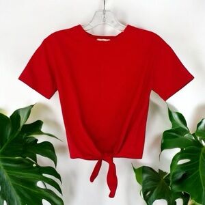 Red crop top front tie tee shirt